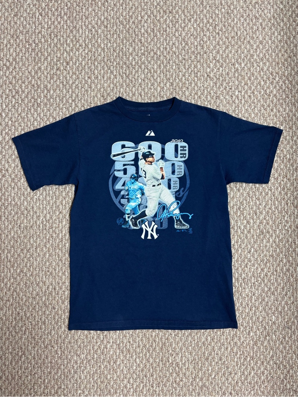 New York Yankees Alex Rodriguez 600 Home Runs Navy Blue Y2K Majestic MLB T-Shirt